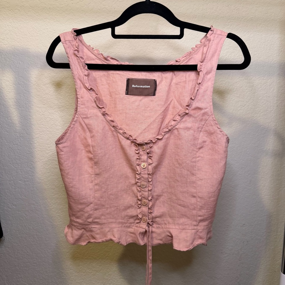 Reformation Blush Pink Ruffle Trim Blouse
